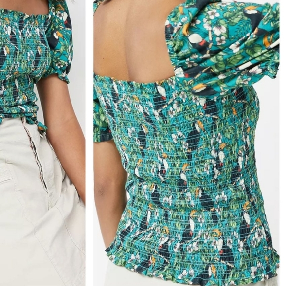 Anthropologie Dolan Left Coast Smocked Puff-Sleeved Top in GREEN M NEW - Picture 5 of 9